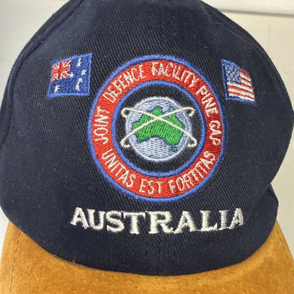 VTG 90s Australia Joint Defense Facility Pine Gap Blue Dad Hat Cap Suede Bill
